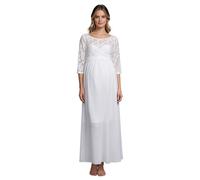 Jugaoge Damen Spitzenkleid Abendkleid Kleid Maxi Bekleidung Chiffon Cocktail Klassik Alltags/Ärmel Bodenlänge Transparente Spitze Hochzeit Weiß S