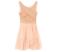 Jugaoge Damen Tanzkleid mit Plissee Ärmellos Ballettkleid Lyrisches Kleid Unregelmäßig Tutu Rock Slip Latein Tango Samba Salsa Bekleidung Orange-Rosa S