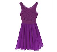 Jugaoge Damen Tanzkleid mit Plissee Ärmellos Ballettkleid Lyrisches Kleid Unregelmäßig Tutu Rock Slip Latein Tango Samba Salsa Bekleidung Violett L