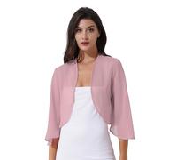 Jugaoge Eleganter Damen Bolero aus Chiffon Strickjacke 3/4 Ärmel Kurz Festlich Schulterjacke Cardigan Basic Einfarbig Jäckchen für Hochzeit Party Dunkel Pink 3XL