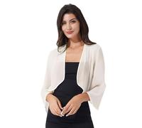 Jugaoge Eleganter Damen Bolero aus Chiffon Strickjacke 3/4 Ärmel Kurz Festlich Schulterjacke Cardigan Basic Einfarbig Jäckchen für Hochzeit Party Champagner 3XL