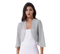 Jugaoge Eleganter Damen Bolero aus Chiffon Strickjacke 3/4 Ärmel Kurz Festlich Schulterjacke Cardigan Basic Einfarbig Jäckchen für Hochzeit Party Grau XXL