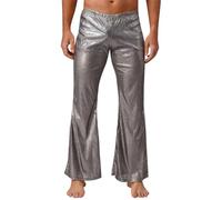 Jugaoge Herren Ausgestellt Hose mit Glitzer Elastische Taille Modern Jazz Pants Disco Hippie Tanzhose Vintage Retro Schlaghose Clubwear Schwarz M