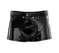 Jugaoge Herren Glänzend Faux Leder Boxer Shorts Elastische Taille Zipper Front Unterhosen Sexy Unterwäsche Slim Fit Pants Party Clubwear gr. S-3XL Schwarzes B L