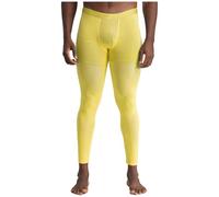 Jugaoge Herren Glänzend Leggings Slim Fit Stretch Funktionshose Thermo Unterwäsche Lange Unterhose Long Johns Herbst Winter Tights Gelb XL