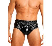 Jugaoge Herren Glänzende Unterhosen Slip mit Knöpfe Ouvert Dessous Elastische Taille Badehose Praktische wasserdichte Bikini Briefs Schwarz XXL