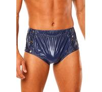 Jugaoge Herren Glänzende Unterhosen Slip mit Knöpfe Ouvert Dessous Elastische Taille Badehose Praktische wasserdichte Bikini Briefs Marineblau L
