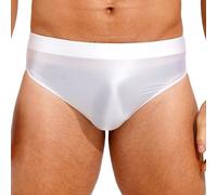 Jugaoge Herren Glossy Slip Stretch Nylon Dessous Push Up Bikinislip Glatte High Cut Thong High Waist Hotpants Elegant Nachtwäsche Weiß XL