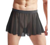 Jugaoge Herren Sissy Rock Durchsichtig Sheer Minirock mit Plissee Gefaltet Röckchen Reizvolle Nachtwäsche Elegant Dessous Unterrock Schwarz Einheitsgröße