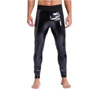 Jugaoge Herren Unterhose Lang Lackleder Optik Unterwäsche Glänzend Leggings Slim Fit Stretch Treggings Jeggings Clubwear Schwarz 3XL
