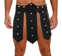 Jugaoge Herren Wildleder Gladiator Rock Römer Kämpfer Krieger Rüstungen Panzer Kilt mit Nieten Schlitz Motto Party Outfits Clubwear Schwarz XXL