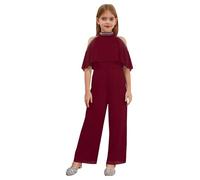 Jugaoge Mädchen Chiffon Jumpsuit Overall mit Rüschen Prinzessin Ärmelloser Hosenanzug Halter Crop Top und Lange Weites Bein Hose Sommer Einteiler Bekleidung Burgundy 158-164