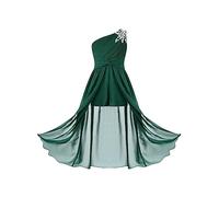 Jugaoge Mädchen EIN-Schulter Jumpsuit Kleid Pailletten Plissee Top und Swing Rock mit Schlitz Kinder Tanzkleid Hochzeit Geburtstag Bekleidung Grün 134-140