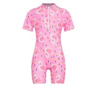 Jugaoge Mädchen Kurzarm Badeanzug mit Bein Süße Drucken Einteiler Schwimmanzug Sommer Sonnenschutz Badebekleidung Swimwear Rosa Schwan 122-128