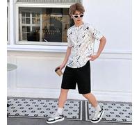Jugendlich Jungen Streetwear T-shirt Mit Ink-splash Digitalem Druck Und Massiver Farbe, Shorts Set Mit Elastischer Taille Und Tasche