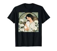 Jugendstil-Frau, die EIN Bezauberndes Flauschiges weißes Kätzchen hält T-Shirt