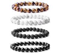 JUGUTA 4Er-Set Perlenarmband Herren, Stretch-Armbänder Herren, 8 Mm Perlenarmbänder Set, Verstellbares Schwarzes Kristall-Perlenarmband Perlen Armband Herren