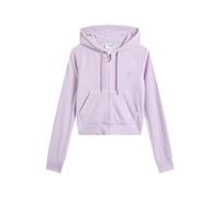 Kapuzennickijacke JUICY COUTURE "MADISON HOODIE_ Damen", Damen, Gr. M, pastel lila, 95% POLYESTER, 5% ELASTAN, slim fit, Jacken, Trainingsjacke Damen, Sweatjacke mit Kapuze, Velour, mit Glitzer, Sale