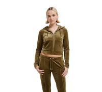 Juicy Couture Damen Madison Hoodie Kapuzensweatjacke, Sweatjacke mit Kapuze und Reißverschluss aus Velour Kapuzenpullover, Dark Olive, 36