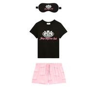 Juicy Couture Damen Sleepover Club Pyjama Set Top und Shorts Schlafanzug Schlafset versch. Farben Pyjamaset, Black/Juicy PINK, L
