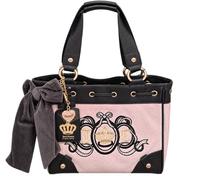 Juicy Couture Juicy Crown Tragetasche | Samtkörper, goldfarbene Hardware, Herz-Charm-Detail, Samtschleife, 30,5 x 27,9 x 17,8 cm