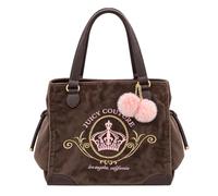 Juicy Couture Juicy Magnifique Tote Schultertasche Handtasche | Kronenstickerei, Pompon-Anhänger, goldfarbene Hardware, Velours-Außenseite, seitliche Kordelzugtaschen