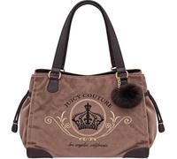 Juicy Couture Juicy Magnifique Tote Schultertasche Handtasche | Kronenstickerei, Pompon-Anhänger, goldfarbene Hardware, Velours-Außenseite, seitliche Kordelzugtaschen
