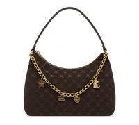 Juicy Couture Not Your Babe Hobo-Schultertasche mit goldfarbener Charm-Kette, geprägtes Logo, Reißverschluss, Designer-Handtasche, Schokobraun / Braun, Medium