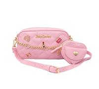 Juicy Couture Puffy Kamera-Umhängetasche mit Münzfach, gesteppte Schultertasche, Hellrosa, verstellbarer Riemen mit goldfarbenen Kettendetails