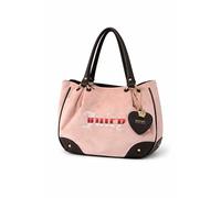 Juicy Couture Retro Vibe Satchel Velours-Schultertasche, Handtasche mit Herz-Charm-Logo, Tragegriff oben, Blush Pink