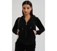 Kapuzennickijacke JUICY COUTURE "ROBERTSON CLASS Damen", Damen, Gr. S, schwarz, 95% Polyester, 5% Elasthan, normal, Jacken, Trainingsjacke Damen, Sweatjacke mit Kapuze, Velour, mit Glitzer, Sale (6525