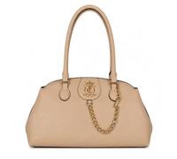 Juicy Couture Royal Crest Umhängetasche für Damen, strukturierte Schulter-Handtasche mit goldfarbenen Kettenakzenten und Griffen oben, Buff Beige, Einheitsgröße