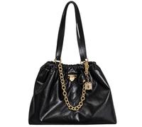 Juicy Couture Schultertasche mit Kette und Charm-Detail | Goldfarbener Kettenakzent, dekorativer Charm, 16 x 27,9 cm, schwarze Schultergurte, gerüschtes Design