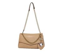 Juicy Couture The Glam Juicy Crossbody mit Klappe für Damen, Logo-Druck, Schultertasche mit goldfarbenem Kettenriemen und Herzanhänger, Buff Beige, One Size, Trendig, zeitgenössisch, Boho, Bohemian