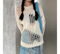 Juig Gothic aushöhlen Pullover Loch durchsichtig übergroße Strickpullover Emo Streetwear Grunge Kleidung Y2k Tops Frühling
