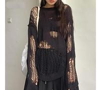 Juig Gothic aushöhlen Pullover Loch durchsichtig übergroße Strickpullover Emo Streetwear Grunge Kleidung Y2k Tops Frühling