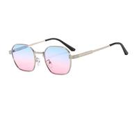 JUJNTNT Retro-Sonnenbrille für Damen, Metallrahmen mit Farbverlauf, mehrfarbig, Punk, UV400 (Silber-Blau-Rosa)