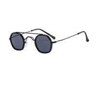 JUJNTNT Retro-Sonnenbrille für Damen und Herren, rund, Vintage-Doppelsteg, Metallrahmen, trendige Gläser, UV400-Schutz, kleine runde Sonnenbrille, trendige Brille, C1, Einheitsgröße