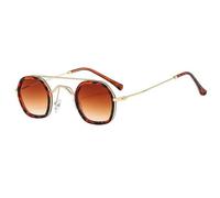 JUJNTNT Retro-Sonnenbrille für Damen und Herren, rund, Vintage-Doppelsteg, Metallrahmen, trendige Gläser, UV400-Schutz, kleine runde Sonnenbrille, trendige Brille, C6, Einheitsgröße