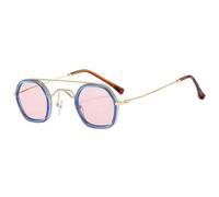 JUJNTNT Retro-Sonnenbrille für Damen und Herren, rund, Vintage-Doppelsteg, Metallrahmen, trendige Gläser, UV400-Schutz, kleine runde Sonnenbrille, trendige Brille, C5, Einheitsgröße