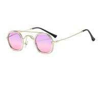 JUJNTNT Retro-Sonnenbrille für Damen und Herren, rund, Vintage-Doppelsteg, Metallrahmen, trendige Gläser, UV400-Schutz, kleine runde Sonnenbrille, trendige Brille, C8, Einheitsgröße