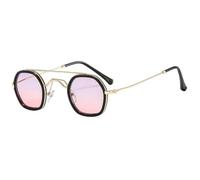 JUJNTNT Retro-Sonnenbrille für Damen und Herren, rund, Vintage-Doppelsteg, Metallrahmen, trendige Gläser, UV400-Schutz, kleine runde Sonnenbrille, trendige Brille, C7, Einheitsgröße