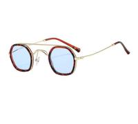 JUJNTNT Retro-Sonnenbrille für Damen und Herren, rund, Vintage-Doppelsteg, Metallrahmen, trendige Gläser, UV400-Schutz, kleine runde Sonnenbrille, trendige Brille, C4, Einheitsgröße