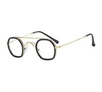 JUJNTNT Retro-Sonnenbrille für Damen und Herren, rund, Vintage-Doppelsteg, Metallrahmen, trendige Gläser, UV400-Schutz, kleine runde Sonnenbrille, trendige Brille, C10, Einheitsgröße