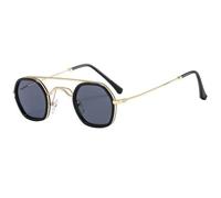 JUJNTNT Retro-Sonnenbrille für Damen und Herren, rund, Vintage-Doppelsteg, Metallrahmen, trendige Gläser, UV400-Schutz, kleine runde Sonnenbrille, trendige Brille, C2, Einheitsgröße