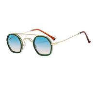 JUJNTNT Retro-Sonnenbrille für Damen und Herren, rund, Vintage-Stil, Doppelsteg, Metallrahmen, trendige Gläser, UV400-Schutz, kleine runde Sonnenbrille, trendige Brille, C9, Einheitsgröße
