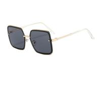 JUJNTNT Übergroße quadratische Sonnenbrille für Damen, Retro-Design, geometrischer Metallrahmen, trendige Gläser, UV400-Schutz, dunkle Gläser, stilvolle klassische Sonnenbrille, C1, Einheitsgröße