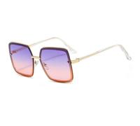 JUJNTNT Übergroße quadratische Sonnenbrille für Damen, Retro-Design, geometrischer Metallrahmen, trendige Gläser, UV400-Schutz, dunkle Gläser, stilvolle klassische Sonnenbrille, C6, Einheitsgröße