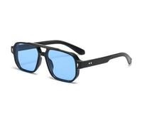 JUJNTNT Vintage Doppelsteg-Sonnenbrille für Damen und Herren, Retro-Nieten, UV400 (Schwarz/Blau)
