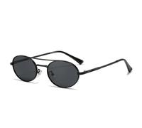 JUJNTNT Vintage Kleine Ovale Metall Doppelstege Damen Sonnenbrille Fashion Shades UV400 Herren Trendy Punk (Schwarz Grau)